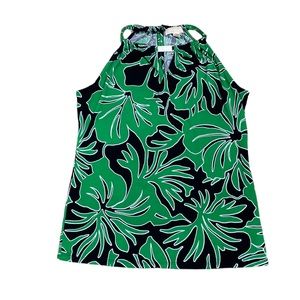 MICHAEL Michael Kors Sleeveless Blouse, Halter Neck, Floral Green / Blac…